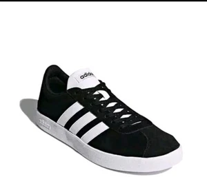 New Adidas VL Court 3.0 Black Suede/White Stripes Sneakers Mens Shoe Size-11 - Picture 1 of 7