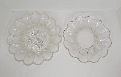 Vintage Clear Glass Deviled Egg Plates, Lot Of 2, 10  And 11  Serving Plate • 24.99$