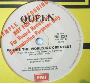 QUEEN Its A Hard Life PROMO 45 Mispress Bside * In This the World We Created 7 - Picture 1 of 3