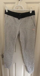 Billabong Joggers Girl's Black And White Striped Cotton Fleece Pants M Fast Ship - Picture 1 of 3