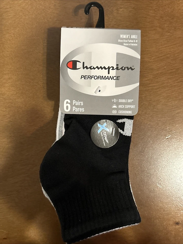 Paquete de 6 calcetines tobilleros nuevos con etiquetas Champion Performance para mujer blancos/negros/grises Foto 1 de 4
