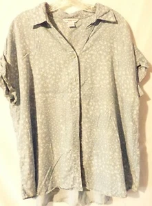 Allison Daley Plus Blue & White Short Sleeve Button Up Blouse - Picture 1 of 3