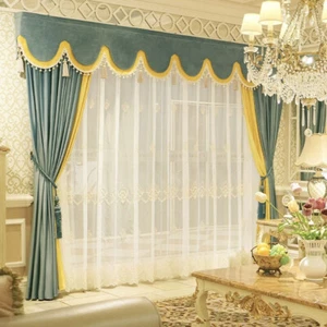 American bedroom solid blue velvet thick cloth curtain tulle valance drape C1783 - Picture 1 of 6