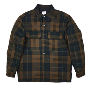 H&M M Khaki Green Brown Check Padded Overshirt Men's Relaxed Fit Thermolite - Picture 1 of 12