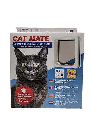 Cat Mate 4 Vías Bloqueo Gato Solapa con Forro de Puerta, Blanco Foto 1 de 3