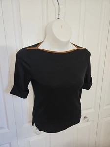 LAUREN RALPH LAUREN Black Cotton Blend Boat Neck Short Sleeve Knit Top Size L - Picture 1 of 11