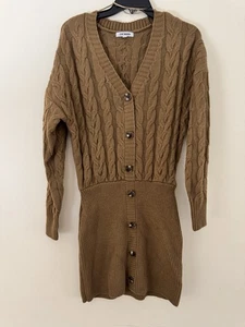 Neu ohne Etikett Steve Madden Pulloverkleid Fischer Strick V-Ausschnitt Pulli Größe XS braun  - Bild 1 von 3
