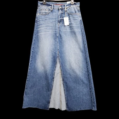 Lucky Brand Maxi Skirt Womens 6/28 Blue Denim A-LIne Raw Hem Pockets NEW w/ Tag - Image 1 of 4