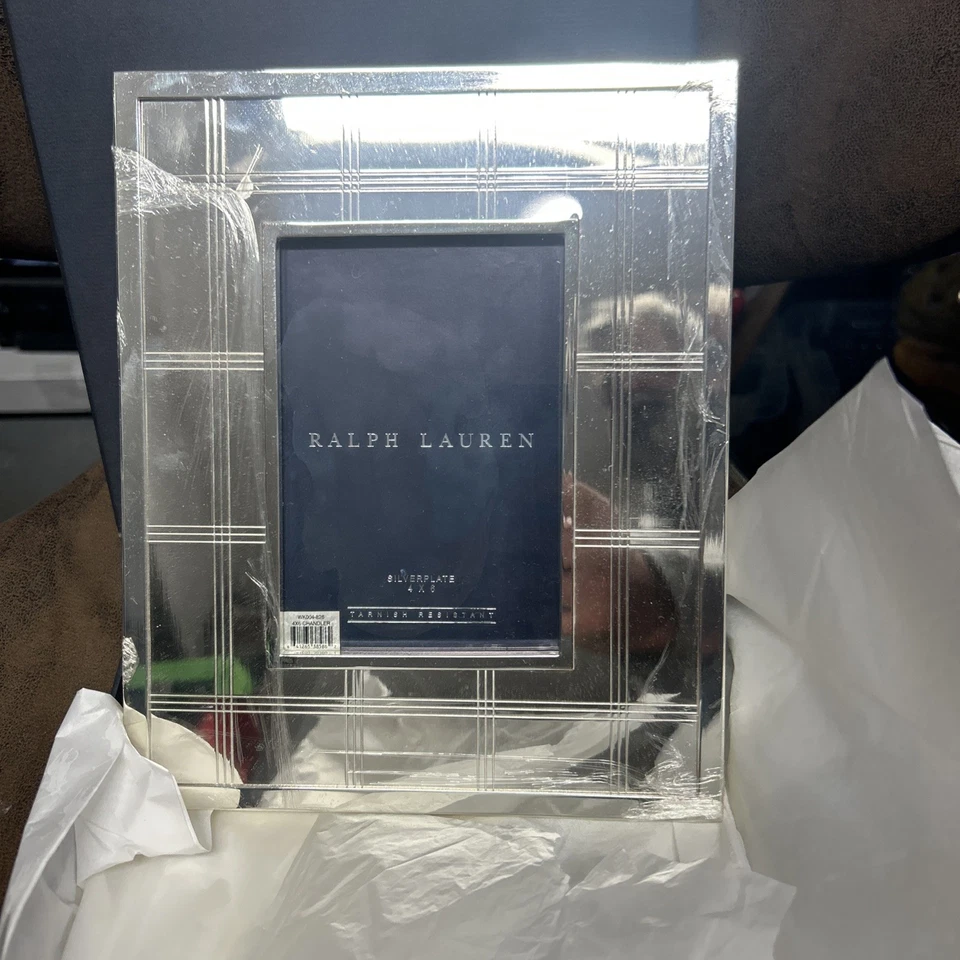 Marco de fotos Ralph Lauren Fenimore diseño patrón 4”x6” plateado espejado Foto 1 de 4