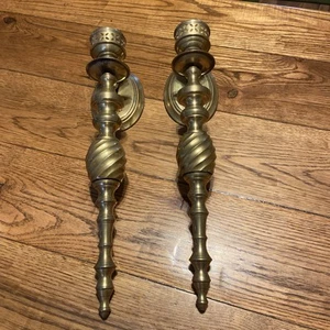 Vintage Paar Mid-Century Messing Wandkerzenhalter Wandleuchter 15 Zoll - Bild 1 von 5