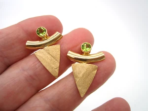 Gorgeous Artist Signed BTD 14K Yellow Gold Peridot 4.9 Gram Pierced Earrings - Picture 1 of 5