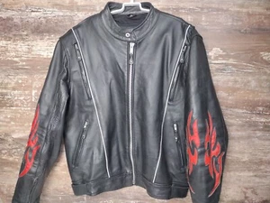 Genuine Leather Motorcycle Jacket With Flames 🔥Vented Men’s Size 48 - Picture 1 of 14