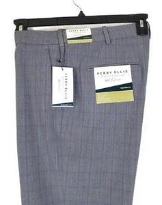 Perry Ellis Men's Modern-Fit Stretch Dress Pants Mid Grey/Blue Plaid 36x30 NWT - Picture 1 of 4