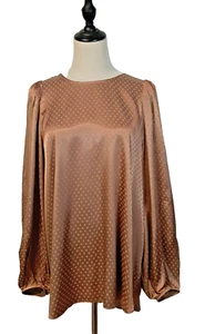 Witchery Size 16 Bronze Woven Polka Dots Satin Long Sleeve Top Shirt Blouse - Picture 1 of 8