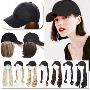 Peluca de pelo falso gruesa cabeza completa postizos con pico gorra de béisbol sombrero bob negro - Imagen 1 de 32