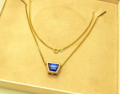 333 GOLD Kette + Anhänger mit Royal blauem Spinell 8K Gelbgold Panzerkette 7,51g - Bild 1 von 4