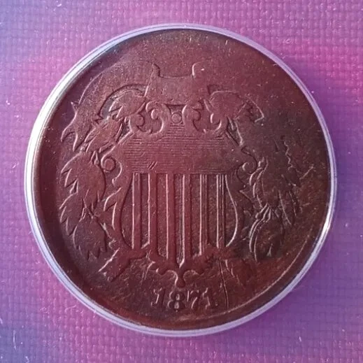 1871 P  2 cent U.S. Copper Coin ANACS Graded VG 8 . - Image 1 of 4