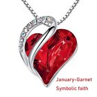 Birthstone Crystal Heart Shape Pendants Stainless Steel Necklace Jewelry Gift