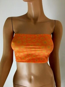 Boob Tube Orange Daisy Flower Top Stretch Strapless Bandeau Crop Party Club M127 - Picture 1 of 8