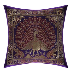Dancing Peacock Cushion Cover Indian Brocade Silk XMAS Bedding Sofa Pillow Cover - Picture 1 of 6