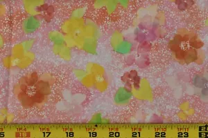 18" Long, Yellow Green Orange Floral on Pink Cotton, Quilting Treasures, P5252 - Picture 1 of 5
