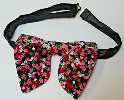 Oversized Black/Pink Floral Bow tie Vintage style 70s Wedding Prom Gift for Him - Image 1 of 3