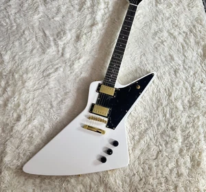 Guitarra Eléctrica Explorer Blanca Cuerpo Sólido Puente Fijo Golpeador Negro Parte Dorada - Imagen 1 de 11