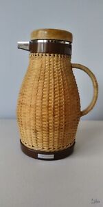 Vintage MCM Corning Designs Rattan Wicker Covered Carafe Thermal Coffee Tea Pot