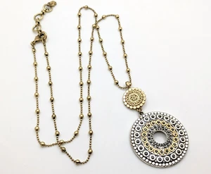 Lucky Brand Two Tone Tribal Pendant Necklace 30" Long Necklace Silver Gold Tone - Picture 1 of 10