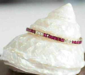 8Ct Emerald Lab Created Red Ruby Diamond Tennis Bracelet 14k Yellow Gold Plated - Picture 1 of 4