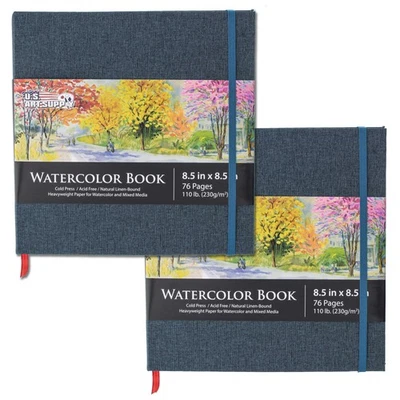 8.5" x 8.5" Art Watercolor Book, 2 Pack, 76 Sheets, 110lb, Linen-Bound Hardcover - Image 1 of 4