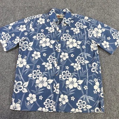 Vintage Hilo Hattie Hawaiian Button Up Shirt Men's Size Large Blue Floral - Image 1 of 4