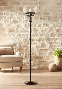 Luz Industrial Torchiere Floor Lamp 72 1/2" Tall Oiled Bronze Living Room Office - Picture 1 of 8