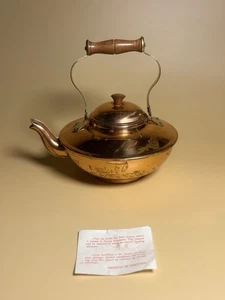 New Vintage Copper Tea Kettle Made in Portugal with Wooden Handle - Picture 1 of 14
