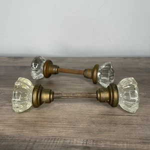 Set 2 Antique Vintage Crystal Glass Door Knobs w/ Shafts - Picture 1 of 5