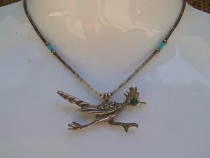 Vintage Navajo Sterling Road Runner Pendant Liquid Necklace - Picture 1 of 5