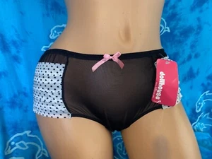 NWT Dollhouse Sheer Black White Polka Dot Frill Booty Cheeky Boyshorts Panties S - Picture 1 of 3