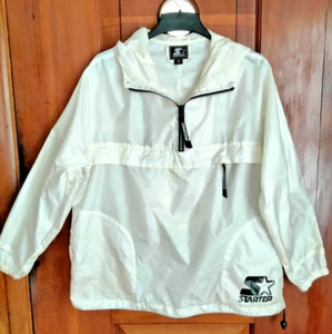 Vintage 90s Starter Hoodie Jacket Women Half Zip 3 Pocket NYLON W/ PU COATING LG - Picture 1 of 13