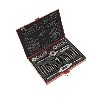 Conjunto de torneiras e matrizes Sealey 28 peças matrizes divididas ferramenta de corte de rosca métrica aço M3 - M12 - Imagem 1 de 4