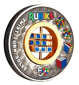 Rubik's Cube 2024 50th Anniversary 2oz .9999 Silver Antiqued Colored $2 Coin - Picture 1 of 8