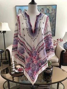 Nuevo sin etiquetas Firmado Diseñador Francés Francoise Guerin-Paris Poncho Talla Única 100% Algodón - Imagen 1 de 5