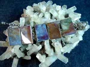 Charles Albert Sterling Silver Jasper/Agate Stone 7"-8.5" Toggle Bracelet, 72.5g - Picture 1 of 6