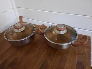 2 X Vintage Happy Princess 24ct Gold Stainless Steel Sauce Pans Pots Germany Lot - Picture 1 of 14