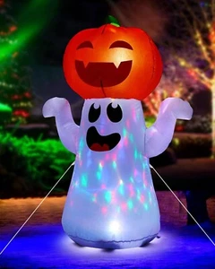 Decoraciones de Halloween inflables fantasma calabaza 5 pies LED giratorios 360° incorporados - Imagen 1 de 6