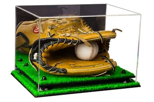 Baseball Glove Display Case with Black Risers, Mirror and Turf Base (A004-BR) - Picture 1 of 1