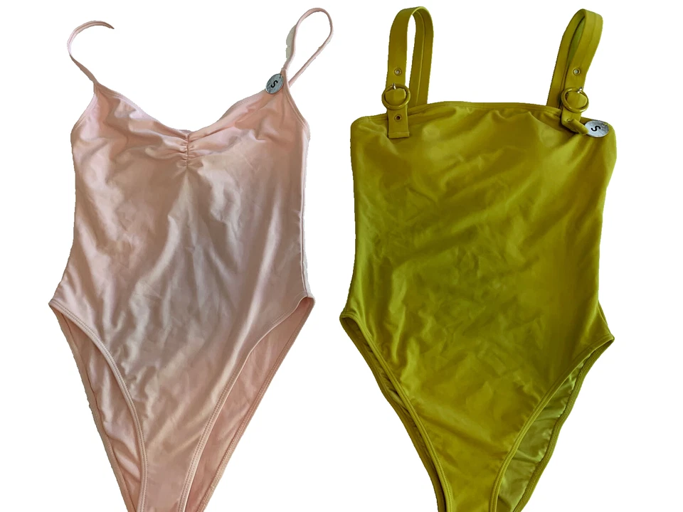 2X 全新带标签 Forever 21 粉色和绿色连体泳衣女式 S 码 — 第 1/4 张图片