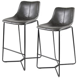 2 X FAUX LEATHER BAR STOOL LUXURY STEEL FRAME GREY KITCHEN BREAKFAST HIGH CHAIR - Picture 1 of 5