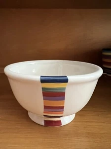 Tabletops Unlimited HAVANA Round Footed Bowl Hand Painted Bright Stripes - Picture 1 of 4