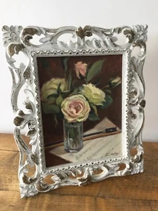 Beautiful Still Life Cream & Pink Roses Framed Original Oil Painting signed - Picture 1 of 6