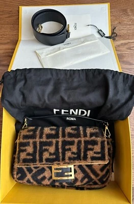Fendi zucca shearling FF brown tan black logo baguette - Image 1 of 4